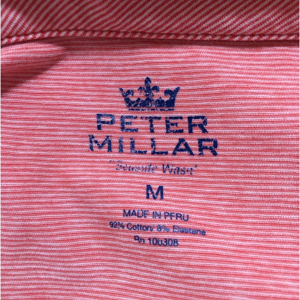 Peter Millar Light Red Thin Striped Polo Shirt - Size Medium 💢 - Picture 2 of 6